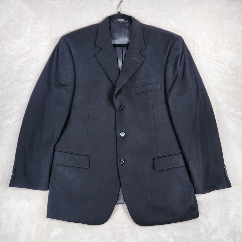 Andrew Fezza Blazer Mens 43R Black Cashmere Sport Coat Jacket Notch Lapel